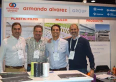 The men of Armando Alvarez Group, proudly presenting different sort of products for growers, like a biodegradable mulch, totally impermeable film for disinfection and fruit covers.